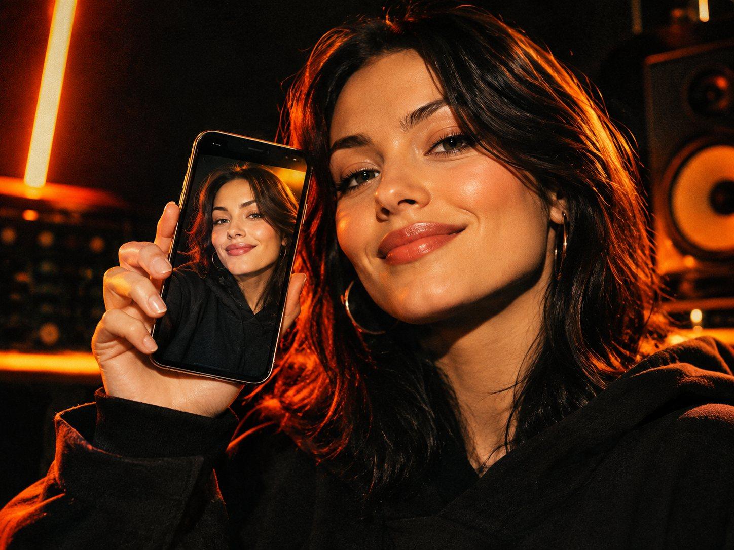 Person holding up their own selfie